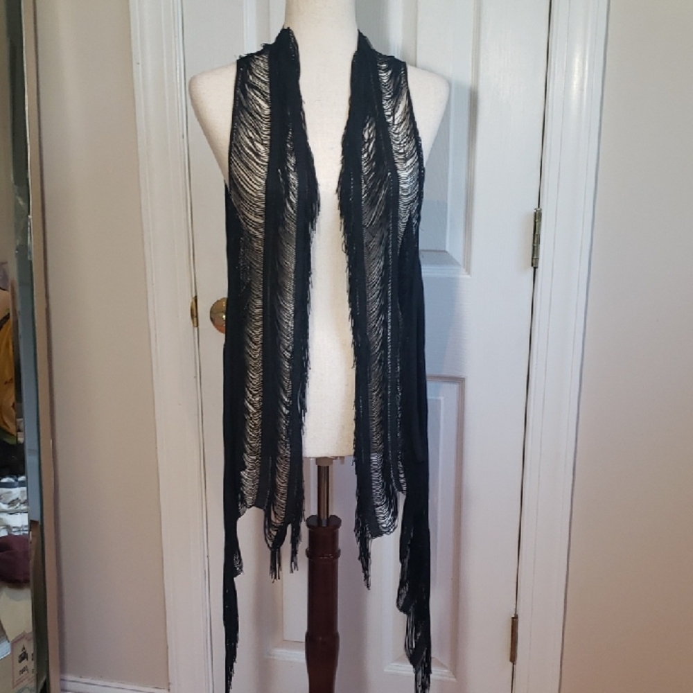 Black Fringed Unique Cardigan || One Size